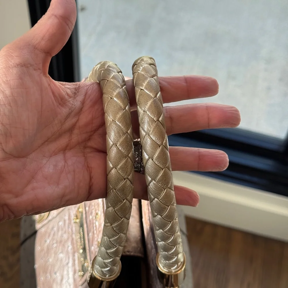 Versace Ostrich Handbag - Silver Grey with Champagne Hardware - Picture 12 of 17